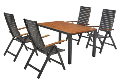 Produktbild von Gartenmöbel Set Astros 5tlg., 4 Klappsessel, Tisch 150 x 90 cm- Aluminium/Akazie/Kunststoff