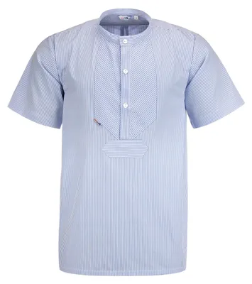 Produktbild von modAS Uni Fischerhemd Sommer Kurzarm-Shirt mit Stehkragen - Gestreiftes Hemd im Finkenwerder-Stil in Azur-Weiß Größe Damen 54 – Herren 60