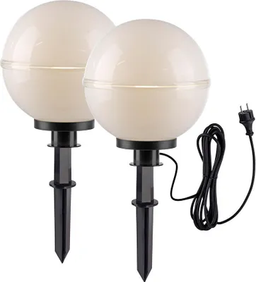 Produktbild von 2x Außen Steckleuchten, Kugel, weiß, Erdspieß, Kabel, D 30 cm