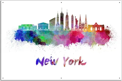 Produktbild von Wallario Outdoor-Poster für Garten oder Balkon, Motiv Städte als Aquarell - Skyline von New York, in ca. 61 x 91,50 cm