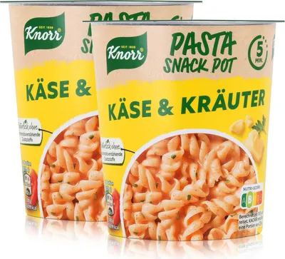 Produktbild von Knorr Pasta Snack Pot Käse & Kräuter 59g - In 5 Minuten fertig (2er Pack)