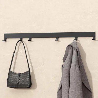 Produktbild von doporro Wandgarderobe aus Aluminium mit verschiebbaren Garderobenhaken, Garderobenleiste mit Kleiderhaken für Flur, Bad, 60 cm, Matt Schwarz, Stalo10