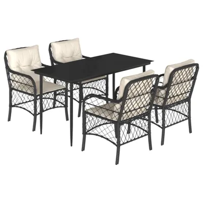 Immagine prodotto di vidaXL set da pranzo da giardino a 5 pezzi con cuscini in rattan nero