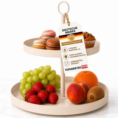 Produktbild von Etagere 2 Stufen Beige Ø30 cm Metall Kuchenetagere Cupcake Ständer für Muffins Obst Candy Bar Hochzeit Buffet
