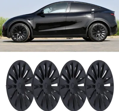 Productafbeelding van 4 stuks wielnaafkap, matzwart, sportieve velgcover, vervanging voor Tesla Model Y, bouwjaar 2020 tot en met 2023
