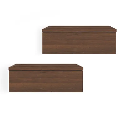 Produktbild von KOMTO Wandregal mit Schublade Nussbraun - Nachttisch Hängend 2er Set Nachttisch Wandmontage Wandschublade Nachtschrank Hängend | Monaco 46 x 30 x 15 c