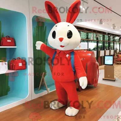 Produktbild von Maskottchenkostüm REDBROKOLY Roter Hase mit Langarm-T-Shirt und Tragetaschen