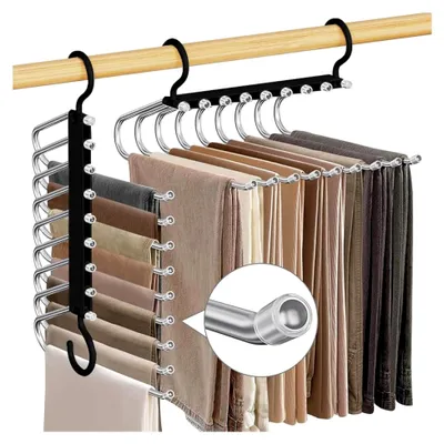 Produktbild von 2 Stück platzsparende Hosenbügel, 9 Etagen rutschfest faltbare Multi-Bügel, Kleiderschrank-Organizer für Hosen, Schals, Jeans, Kleidung, Handtücher