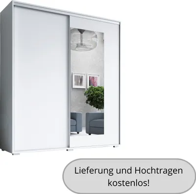 Produktbild von Schiebetürenschrank Kleiderschrank VIVA 140x205 cm, 2-türig, Spiegel, Weiß