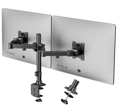 Imagen del producto de Soporte de monitor para 2 pantallas de 17 a 35 pulgadas, inclinable y giratorio, de aluminio, color