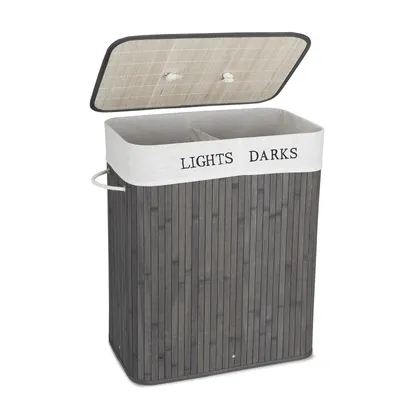 A laundry basket with a lid.