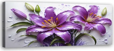 Produktbild von Leinwandbild Blumen Lila Lilien Wassertropfen 150x50 Feeby Violett bild für die wand bereit zum aufhängen