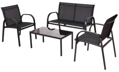 Produktbild von Loungeset Sitzgruppe Gartengarnitur 4-teilig, Metall+Textil schwarz