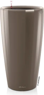 A taupe-colored planter with a high-gloss finish.