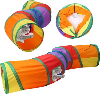 Produktbild von Interaktives Katzenspielzeug - Faltbare Katzentunnel - 2-Wege-Tunnel für Katzen - Katzenspielzeug - Haustier- und Kaninchen-Tunnel für drinnen und draußen