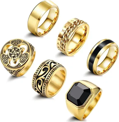 Image de Adramata 6 pcs bague hommes set acier inoxydable noeud celtique viking gothique bague sceau or argent 54