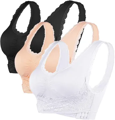 Produktbild von ALSTER HERZ® 3er Set Damen-BH mit gepolsterten Körbchen & verstellbarem Spitzenband – Halt & Komfort, A0132, Schwarz/Weiß/Beige, XL-2XL