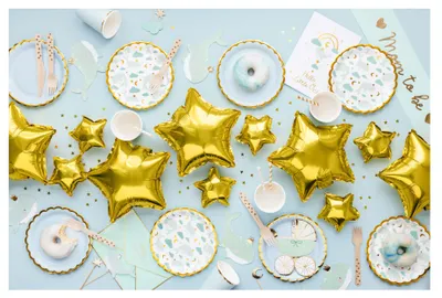 Produktbild von Pappteller Wale 18cm weiß gold türkis 6er Set
