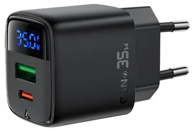 Obrázok produktu pre Acefast - Wall Charger A116 sieťová nabíjačka (digitálny displej, rýchlonabíjanie, GaN technológia, USB-C + USB, PD35W) - čierna