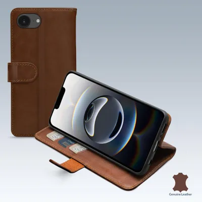 Produktbild von Mobilize Wallet iPhone 16e Hülle Echtes Leder Klapphülle Geldbörse - Braun