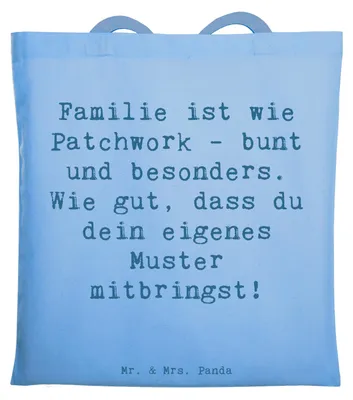 Produktbild von Mr. & Mrs. Panda Jutebeutel Spruch Adoptivkind Patchworkfamilie - Sky Blue - Geschenk, Baumwolltasche, Adoption, Tote Bag, Liebe, Uni Tasche, Familienbande, Vielfalt
