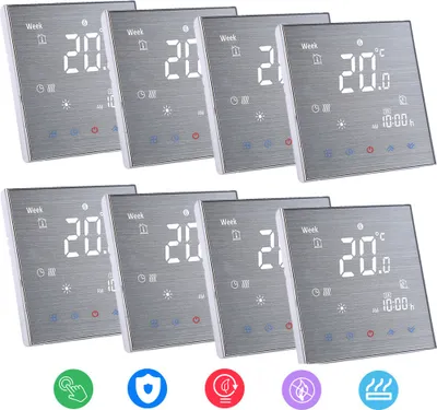 Obrázek produktu pro 8X BTH-2000L-GA Pokojový termostat Digitální LCD termostat Podlahové topení Teplovodní digitální regulátor teploty Velký LCD displej Dotykové tlačítko Ovládání 5A AC 95-240V