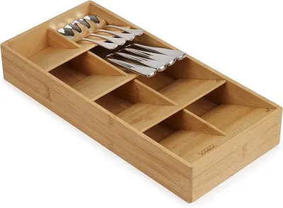 Produktbild von PolkaHome® Bestecklade Organizer aus Bambus, 8 Fächer, für 48+ Teile, Schubladeneinsatz