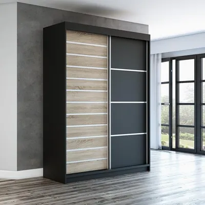Produktbild von Schwebetürenschrank COLIN  2-türig Schrank 160 cm (Weiß, Schwarz, Sonoma)
