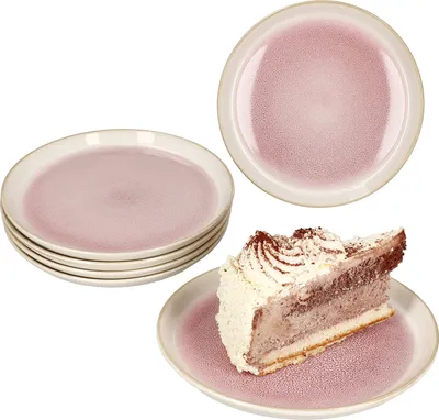 Zdjęcie produktu dla 6x Reactive Glaze Paris talerz na ciasto 6 os. kremowy różowy talerz śniadaniowy deserowy