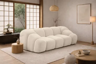 Zdjęcie produktu dla Sofa modułowa dwuosobowa, tkanina welurowa Bluvel, Kremowy, CROISSANT