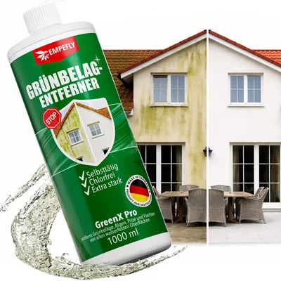 Produktbild von Empefly GreenX Pro Grünbelagentferner Konzentrat, selbsttätig gegen Grünbelag, Algen & Pilze ohne Schrubben – für Terrasse, Fassade, Dachziegel