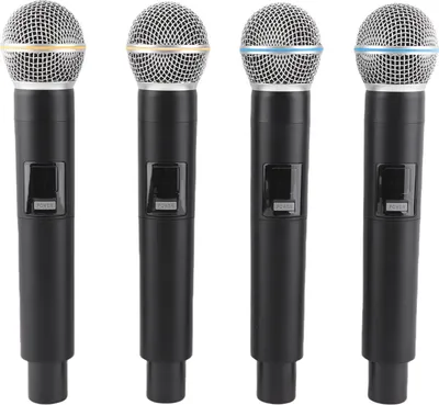 Immagine prodotto di Set di microfoni senza fili 164 - piedi gamma VHF banda 4 Cordless microfono dinamico portatile per la registrazione karaoke palco