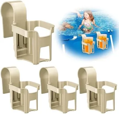 Produktbild von 4 Stück Pool Getränkehalter Zubehör für Aufstellpools aus Kunststoff Cup Holder Multifunktionaler Wasserbecher Hängehalter Poolzubehör für die meisten Schwimmbäder (Khaki)