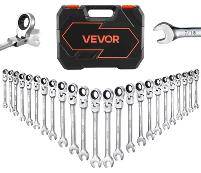 Immagine prodotto di Set di chiavi a cricchetto con testa flessibile VEVOR, 24 pezzi (metrico e SAE), 72 denti; set di chiavi ad anello a cricchetto in acciaio Cr-V con valigetta porta attrezzi; chiavi a forchetta per riparazioni domestiche e manutenzione dell'auto