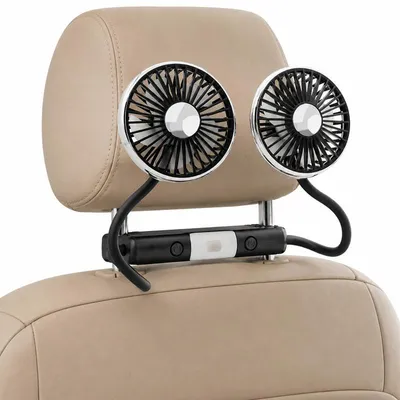Produktbild von Auto Ventilator Doppelkopf, 360° drehbar, LED, 3 Stufen, USB 5V, leise <30dB – für Rücksitz, Kinder & Haustiere