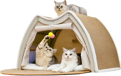 Produktbild von Katzenhaus 3-in-1 Holz, Sisal Kratzbrett, 62x50x43 cm, für die Wohnung