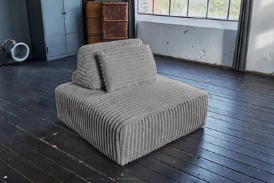 Produktbild von KAWOLA Hocker WIOLO SOFT Polsterhocker mit Rückenkissen Weicher Breitcord grau