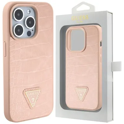 Produktbild von Guess GUHCP15LPCRTHCP iPhone 15 Pro 6.1" pink hardcase Croco Triangle Metal Logo Schutzhülle