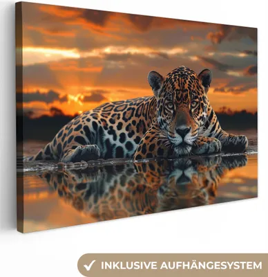 Obrázek produktu pro OneMillionCanvasses® - Obrazy na plátně - Příroda - Leopard - Zvíře - Západ slunce - Moderní, nástěnné umění, nástěnné dekorace Obývací pokoj, 120x80cm