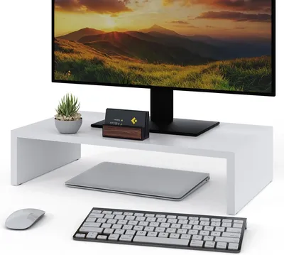 Obrázok produktu pre Držiak na monitor – podstavec na monitor – organizér na písací stôl – s odkladacou plochou – výška 110 mm – biela farba