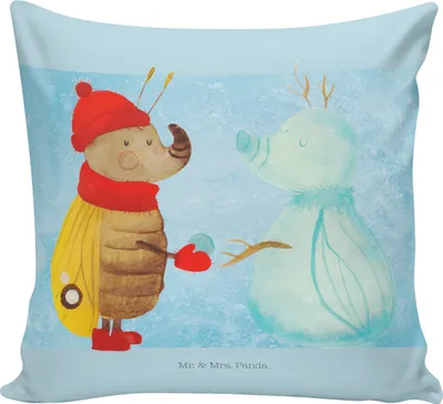 Produktbild von Mr. & Mrs. Panda Sofakissen Nachtfalter Schneemann - Eisblau - Geschenk, Winter, Deko Kissen, Weihnachten, kuschelkissen 40x40, Weihnachtsgruß, bedruckt, Winterzeit