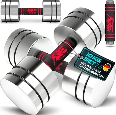 Produktbild von RE:SPORT® 2er Hanteln Set aus massivem Stahl Rot 2 x 10kg | Hantel Kurzhantel mit Gewichten & Schaumstoffgriff | Fitness Kurzhanteln Home Gym, Krafttraining & Muskelaufbau