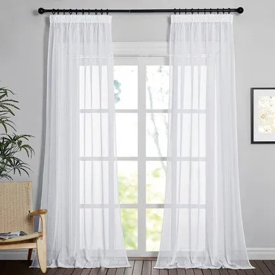 Image de Unyqoos® Rideaux transparents avec bande plissée pour rail de rideau, lot de 2, 245x140 cm, 100% polyester, blanc