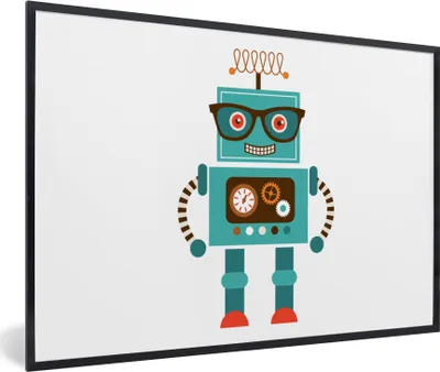 Produktbild von MuchoWow® Gerahmtes Poster Roboter - Brille - Zahnräder - Gesicht - Jungen - Kinder 60x40 cm - Poster mit Schwarzem Bilderrahmen Wandposter Rahmen Foto Bilder - Printing - Wanddeko Schlafzimmer