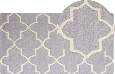 Produktbild von BELIANI Teppich Grau Weiß Wolle 80 x 150 cm Kurzflor Marokkanisches Muster Handgetuftet rechteckig