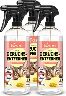 Produktbild von bio-chem Katzen Geruchsentferner Spray 3x 750 ml - Enzymreiniger mit Mikroorganismen - Geruchsneutralisierer gegen Katzenurin Geruch - Entfernt Gerüche aus Sofa, Teppich, Polster -  DE