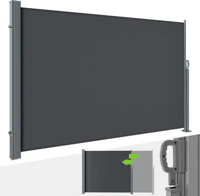 Immagine prodotto di Tenda laterale Ikodm 300 x 180 cm, estensibile, frangivento, protezione dalla vista per balconi e terrazze, tenda a rullo laterale con supporto a parete, protezione solare - Tenda da sole nera