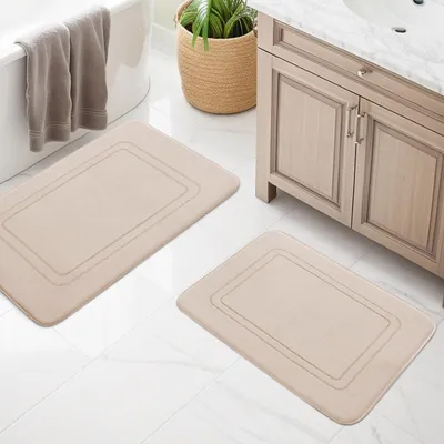 Produktbild von Badematten Set 2-teilig, rutschfest, waschbar, beige, für Badezimmer