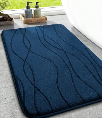 Image de Tapis de bain, tapis de bain en mousse à mémoire de forme, antidérapant, lavable, doux, absorbant, pour la salle de bain, bleu foncé, 43 x 61 cm