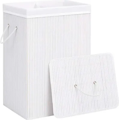 Produktbild von Cloris DesignMöbel Wäschekörbe - Weiß Bambus-Wäschekorb mit 2 Fächern Weiß 72 L Schlichtes2667527
